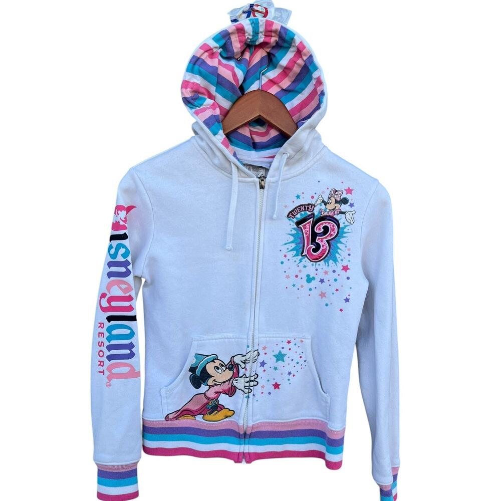 Disney Parks Jacket Woman’s XS  Disney Parks Mickey White Hoodie 2013 Full Zip - Picture 12 of 13